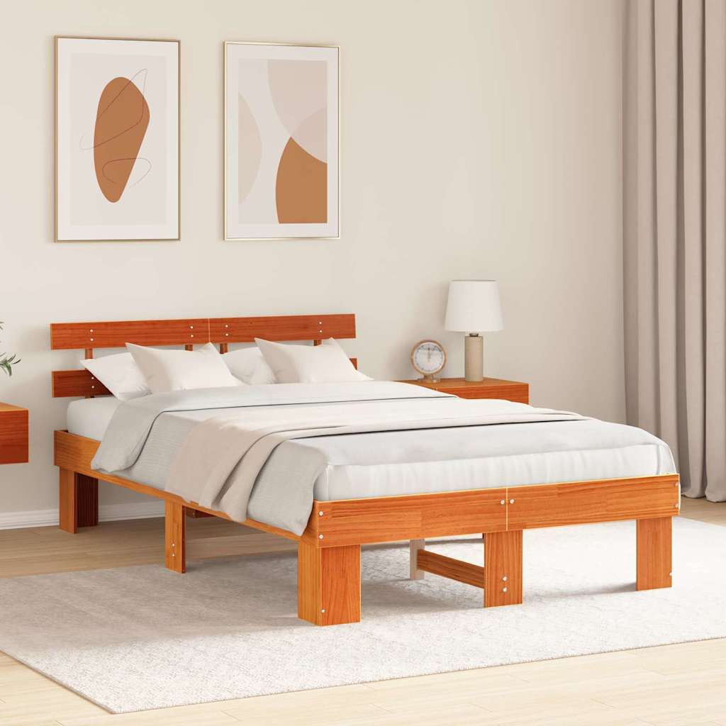Bed Frame with Headboard Brown 140 x 190 cm